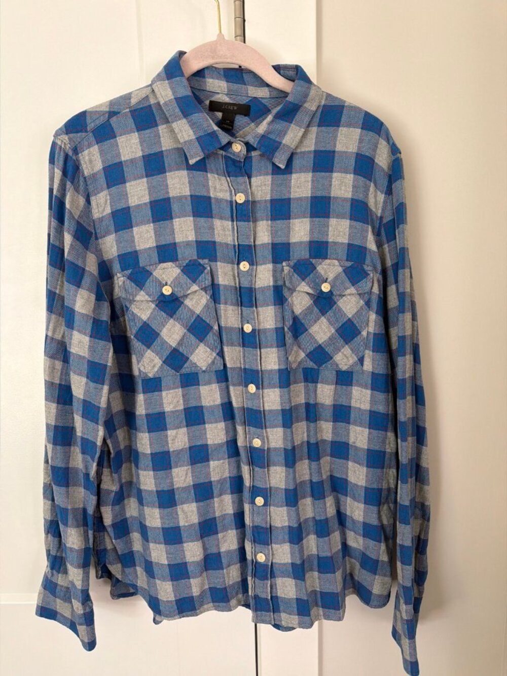 J.Crew Flannel Shirt Blue Gray Plaid Button Down Size 14